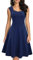 HOMEYEE Damen Vintage V-Ausschnitt Ärmellose Einfarbige Party A-Linie Sommerkleid A246 (M, Dunkelblau)