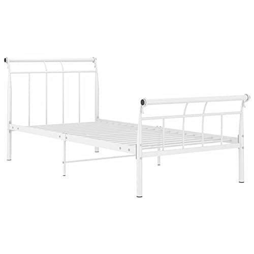 Susany Bettgestell Metallbett Bett Schlafzimmerbett Doppelbett Schlafzimmermöbel Ehebett Bettrahmen Klassische Design Weiß Metall 100x200 cm