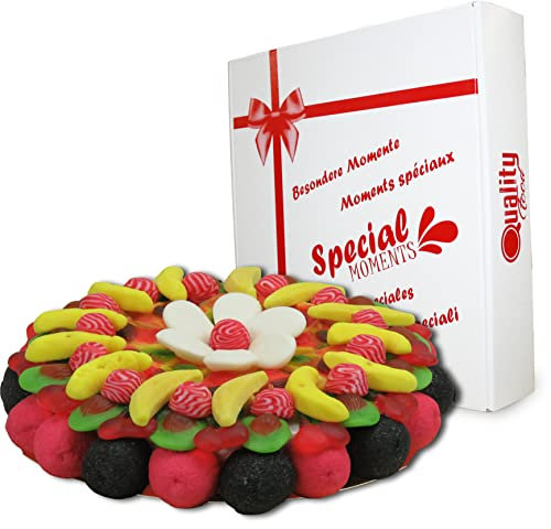 Tarta de Chuches Multicolor, Diámetro de 28 cm, Golosinas Variadas Ideal para Regalo. Sin gluten.