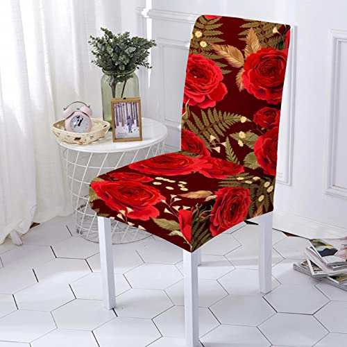 ZQMHCY Housse de Chaise Rose Rouge Vert Foncé Housse Chaise Spandex Housse de Chaise Salle à Manger Amovible Housse de Chaise Mariage Extensible Durable Housses de Chaise de Salle à Manger 6 Pièces