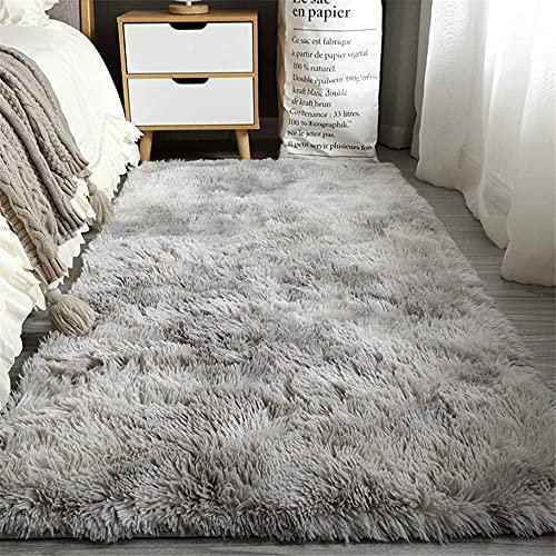 GISIONLARI Alfombra Salon Grandes Shaggy Antideslizante Super Suave Pelo Largo Fluffy Alfombra Adecuado para la Decoración de Salas de Estar y Dormitorios (80 x 150 cm, Gris Blanco)