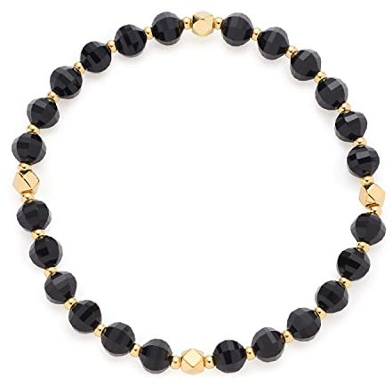 Leonardo Jewels Clip&Mix Nerola Armband aus Edelstahl, elastisches Armband aus Glaskristall- und Edelstahlperlen, schwarz/gold, Damenschmuck, 022341