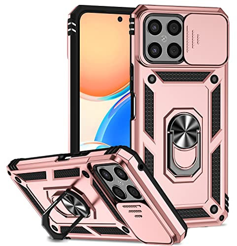 XINYEXIN Funda para Honor X8, Funda Cubierta de cámara Deslizante con Magnético Anillo Soporte, Militar PC + TPU Bumper Antigolpes Carcasa Rugged Caso - Oro Rosa