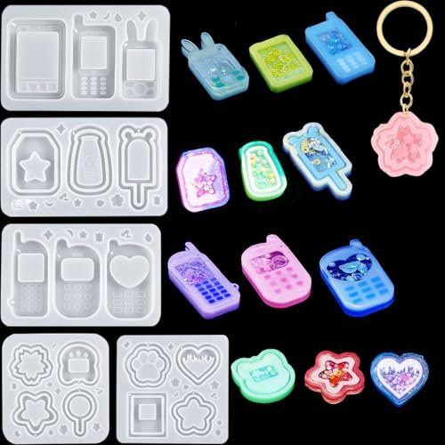 FineInno 5 Piezas Moldes Resina Shaker Molde Silicona Corazón Estrella Sakura Colgante Moldes de Epoxi Quicksand Pendiente para DIY Joyería Artesanía