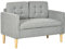 HOMCOM Modern 2 Seater Sofa with Hidden Storage, 117cm Tufted Cotton Couch with Wood Legs, Compact Sofa for Living Room, Light Grey