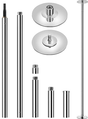 Yaheetech Barre de Pôle Dance Hauteur Réglable 225 cm-274,5 cm, Charge Maximale 200 KG, Statique et Rotative, Diamètre de 45 mm, pour Danse Fitness Exercise Argent