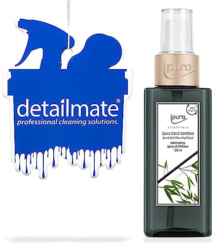 Auto Lufterfrischer Set | ipuro Duftspray 120ml - Black Bamboo mit Duftanhänger detailmate - geruchlos - zum Besprühen | angenehmer Autoduft für den Auto Innenraum | langanhaltend frischer Duft