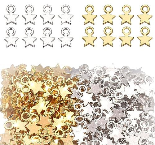 200 Stück Sterne Charm Anhänger zum Basteln Schmuck, Sterne Charm Anhänger, Metallanhänger Stern, Sterne Charm Anhänger zum Basteln, für DIY Halsketten, Armbänder, Ohrringe, Anhänger