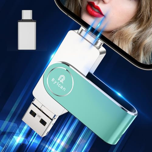 Ryican USB Stick für Phone,512GB USB3.0 C Stick Mini Speicherstick Schnelle Übertragung,4 in1 Pendrive für iOS,Photostick für Android Handy/Laptop/PC/Pad,Daten Kopierten Mit Einem klick(512GB,Green)