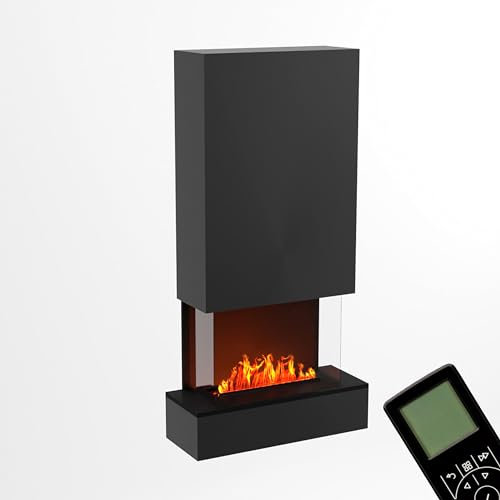 GLOW FIRE Wasserdampf Kamin HÖLDERLIN Hoch (Wandkamin) - Elektrokamin für die Wand mit realistischen LED 3D-Flammen, Knistereffekt & Fernbedienung, 80x158x40 cm, Opti-Myst 500, Schwarz
