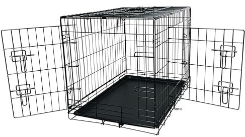 AllPetSolutions Dog Crate Dog Cage Small Size - 62L x 43W x 49Hcm - Foldable Puppy Dog Crates - 2 Front & Side Gate Doors with Sliding Locks, Removable Tray - Black