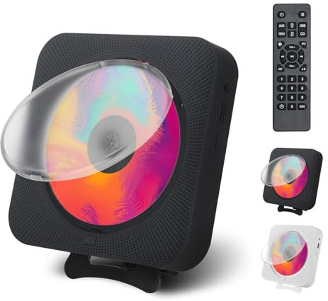 Canareen Portable CD Player for Home - Bluetooth CD Player with Wall Mount/Desk Stand, Dust Cover, LED Display, FM Radio, USB/AUX Input & Remote Control, Players for HiFi Speaker & Boombox (Black)
