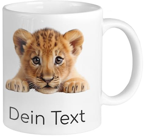GRAZDesign Taza con nombre de león con nombre personalizado, regalo para niñas y niños, de cerámica, 330 ml