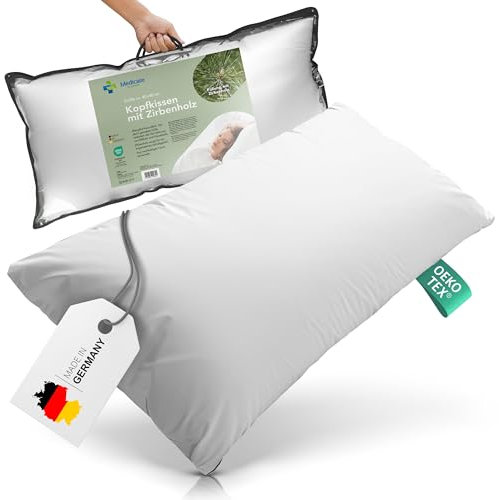 Medicate Zirben Kopfkissen 80x80 mit Daunen – Kissen 80x80 Waschbar bis 40 Grad - Kopfkissen für Jede Schlafposition – Daunenkissen Made in Germany