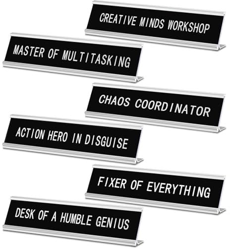 Coume 6 Pcs Funny Desk Signs for Office 10 x 2 Chaos Coordinator Name Plates Funny Desk Name Plates Black Novelty Nameplate Humorous Gifts for Women Men Coworkers Boss Friends