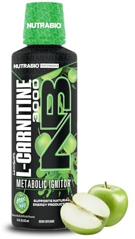 NutraBio – L-Carnitine Liquid Shots – 3000mg, (Green Apple) – 10mg of Vitamin B-5 – Zero Carbs & Sugars – Energy Production – Muscle Recovery