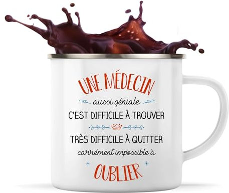 Planetee Tasse Médecin aussi géniale 360 ml | Mug Émaillé Métallique | Idée Cadeau Travail Métier Départ Retraite Collègue Anniversaire Noël