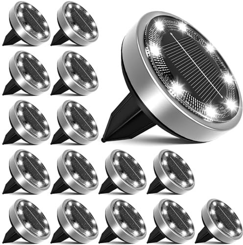 nipify 16 Stück Solar Bodenleuchten Aussen, Solarleuchten Außenleuchte mit 8 LEDs, Kaltes Weiß Wasserdicht Led bodenleuchte außen solar, Solarlampen für Außen Garten Rasen Auffahrt Gehweg Patio
