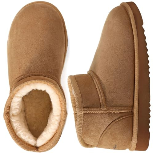 Wishcotton Women's Cozy Short Bootie Slippers, Winter Warm Hard Bottom House Shoes with Fuzzy Lining for Indoor Outdoor (Camel, Size 8)