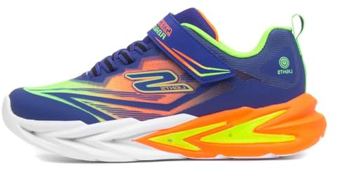 Skechers Boy's Flex-Glow Ultra Trainers, Blue Synthetic/Lime & Orange Textile/Oran, 1 UK Child