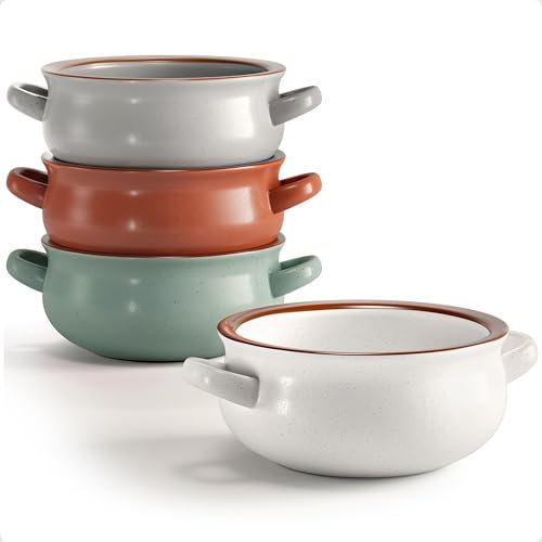 Lot de bols à soupe en céramique avec poignées de 118 à 590 g - Passe au lave-vaisselle, micro-ondes et four - Pour chili, gomme, chaudrée - Bol à soupe avec poignée - Pot à oignon français