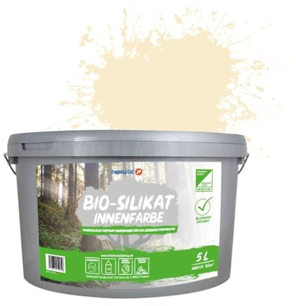Farbklecks24 Bio-Silikat Innenfarbe Color 5L Pastell Beige, Wandfarbe, Silikatfarbe innen, für Allergiker empfohlen…