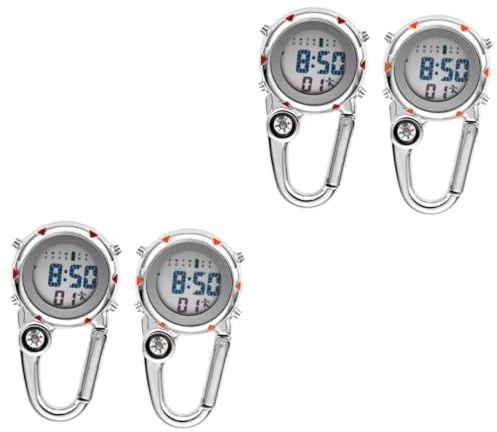 Sosoport 4stücke Multifunktionale Taschenuhr Mit Karabiner Clip Tragbare Edelstahl Uhr Für Outdoor Aktivitäten Inklusive Kompass Und Wasserdichtem Design