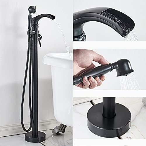 DRFGNF Ensemble de Robinet de Baignoire en Cascade Noir, mitigeur de Baignoire sur Pied, Robinet de Baignoire de Douche à Deux poignées pour robinets de Salle de Bain, Nickel brossé, Noir Mat