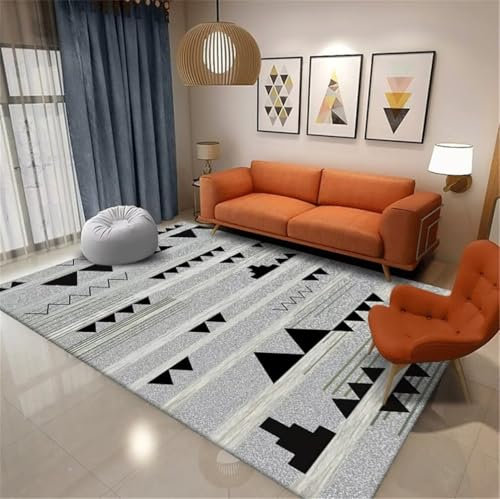 RUGMRZ Teppich Nach Mass Waschbar bodenmatte 50x150CM günstig GrauSchwarzer schmutzabweisender und langlebiger moderner geometrischer