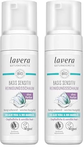 lavera basis sensitiv Reinigungsschaum - Naturkosmetik - vegan - Bio-Aloe Vera und Bio-Mandelöl - Gesichtsreinigung - Natürliche Reinigungsformel - 1 x 150 ml (Packung mit 2)