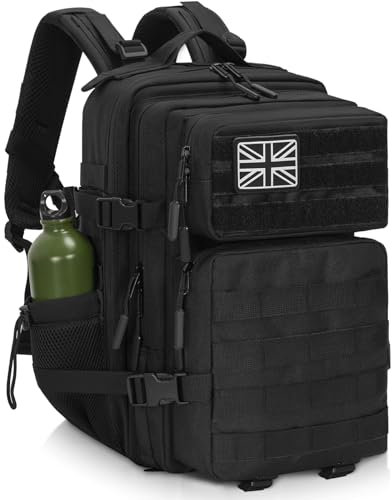BQKOZFIN 25L Military Tactical Backpack with Bottle Holder, Large Capacity Army Assault Molle Rucksack Daypack for Men & Women for Outdoor Sports/Camping/Hiking/Trekking (Black)