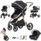 Shineey kinderwagen 3 in 1 Buggy Babybett Komplett Set Einem Klick Zusammenklappbarer Kinderwagen, 3 in 1 KombiKinderwagen Aluminiumrahmen für Neugeborene
