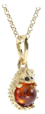 Artisana-Schmuck Bernstein Anhänger, kleiner Igel-Anhänger aus Bernstein und 925/000 Sterling Silber vergoldet