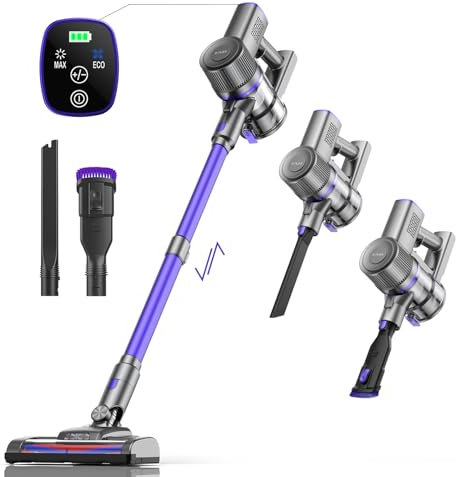 IAB Aspiradora sin Cable 160W 25000pa, 6 en 1 Aspiradora Escoba sin Cable, Autonomía 40 mins, Aspiradora sin Bolsa Potente, Escoba Aspiradora sin Cable para Suelos Alfombra Pelo de Mascotas Sofá