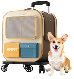 Galatée Haustier-Rucksack Mit Rollen, Bequemer Katzenrucksack Mit Abnehmbaren Rollen, Rolltragetasche Für Haustiere, Hunderucksack, Ideal Für Reisen/Wandern/Den Einsatz Im Freien(Blau)