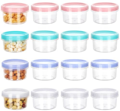 Fentar 16Pcs Petit Pot Conservation Bébé, 200ml Boite Plastique Alimentaire Réutilisables, Boite Conservation Alimentaire à Couvercle à Vis Étanche, Petite Boite Plastique pour Déjeuner, Yaourt, Fruit