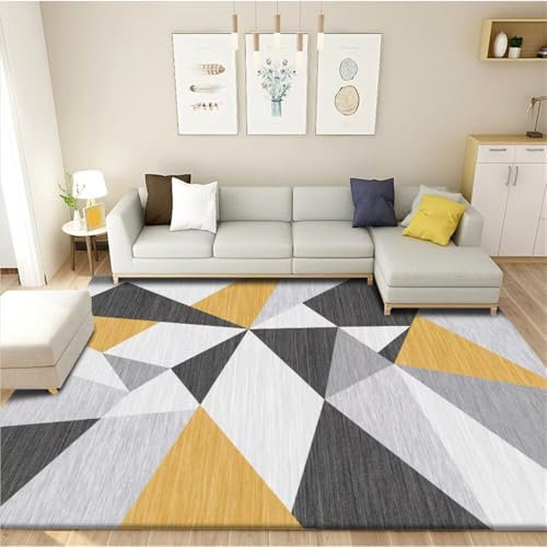 Kunsen 50X80CM Outdoorteppiche Grau-schwarzer moderner geometrischer Teppich Kinderzimmer Gelb Günstiger Hübscher Deko