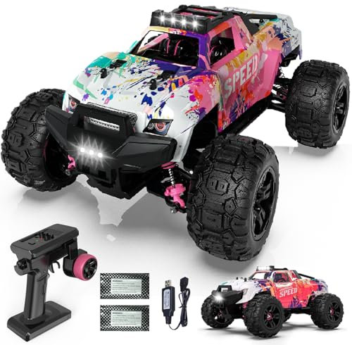 Voiture télécommandée pour fille à partir de 6, 8, 10 ans, 1:18, voiture RC tout-terrain, 36 + km/h, voiture RC 2,4 GHz, voiture télécommandée tout terrain, 4WD RTR, adultes et enfants (rose)