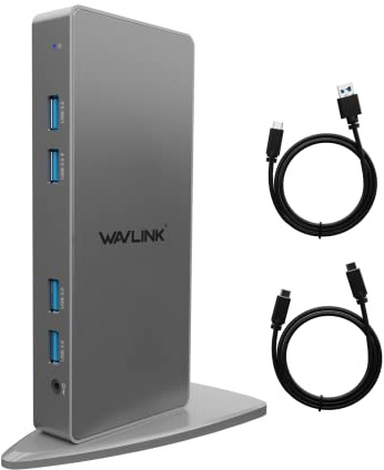 WAVLINK Docking station universale USB-C con 2 HDMI e DP, Gigabit Ethernet, 6 USB 3.0, audio, microfono, compatibile con Mac OS e Windows
