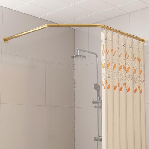 Yampos Eck-Duschvorhangstange in Diamantform, [beide Seiten: 55,9 cm - 88,4 cm, Mitte: 71,1 cm - 111 cm, verstellbare, robuste, abgewinkelte Duschvorhangstange für Badezimmer mit 12 Haken und