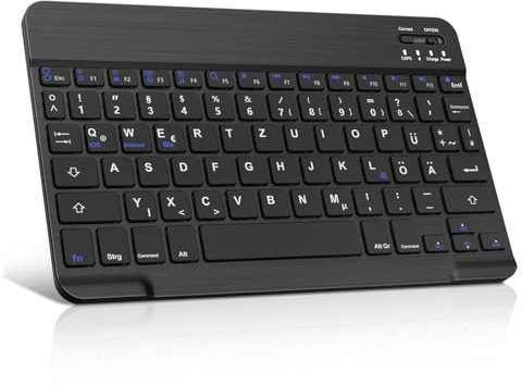 SENGBIRCH Tastiera Bluetooth tedesca per iPad 11. A16/10. 10.9/Air 11/Air 13/Pro 11/Pro 12.9/Mini/iPhone - Tastiera per Samsung/Huawei/Honor/Xiaomi/Redmi/Windows Tablet, ultra sottile con cavo Type-c