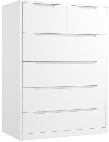 Romorgniz White Dresser for Bedroom with 6 Large Drawers, Tall Chest of Drawers Modern Wooden Dresser for Living Room, Entryway, Hallway, 43.2 H X 27.6 W X15.6 D