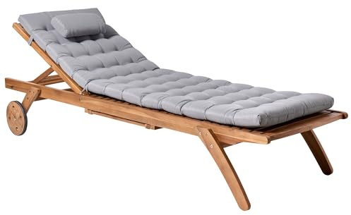 Beliani Outdoor Garden Patio Poolside Lounger Sunbed Wood Natural Cushion Light Grey Cesana