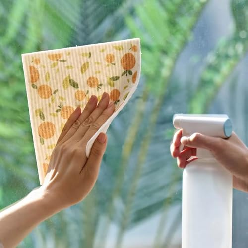 FAKHRI Swedish Dishcloths – 12 Pack Eco-Friendly Reusable Cleaning Cloths, Super Absorbent & Washable, in 3 Colours, for Kitchen & Home (Orange)