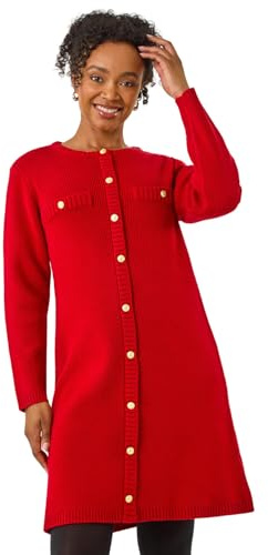 Roman Petite Button Detail Knit Dress for Women UK - Ladies Everyday Autumn Winter Round Neckline Comfy Soft Evening Vacation Work Party Night Out