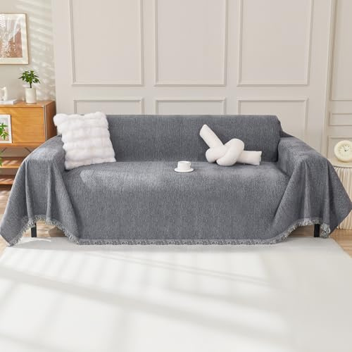 OstepDecor Sofa Überzug Chenille Sofabezug, Couch Überzug 1/2/3/4 Sitzer, Kratzfest Hund Katze Sofa Cover, rutschfest und babyfreundlich, Sofaüberwurf (Reines-Dunkel.Grau 180 x 340 cm)