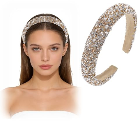 Haarreifen Damen, Glitzer Strass Haarreif, Haarschmuck Silber für Frauen, Hochzeit Braut Haarschmuck Samt Haarreifen Perlen (1, Champagner Gold)
