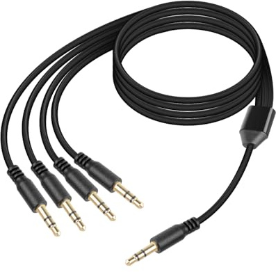 GELRHONR Headphone Splitter Cable, 3.5mm Audio Splitter Cable, AUX 1 Male to 4 Way Adapter for Earphone, Speakers, Mobile Phones, Laptops (3ft,1to4)