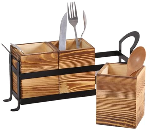 Siuwddee Cajón De Madera - Con Asa 3 Compartimentos Vintage Elegante Porta Cubiertos - Porta Tenedores Y Cucharas Para De Cocina,Para Exterior Hogar Picnic Mesa De