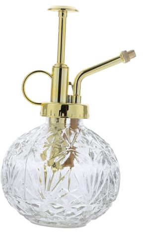 Artibetter Kleiner Glas Gießkanne mit Pumpfunktion Sprühflasche für Pflanzen Transparent mit Goldenem Kopf Ergonomischer Pflanzensprüher für Zimmer und Gartenpflanzen